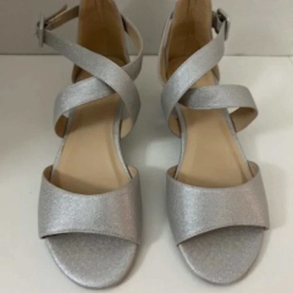 Paradox London Jagger Wedge Silver Sandals Women's 7.5M